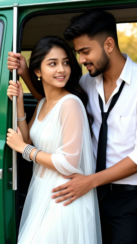 Romantic Couple on the Bus image