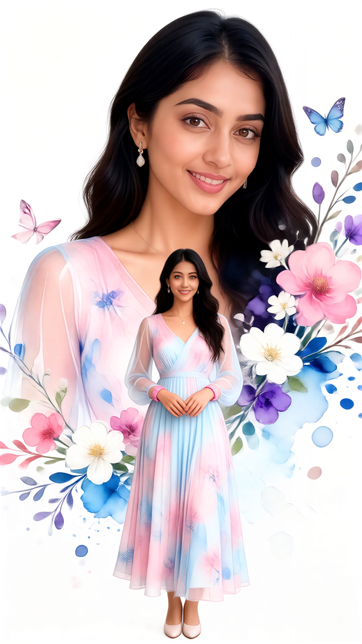A Double Image of Flowers and Butterflies image