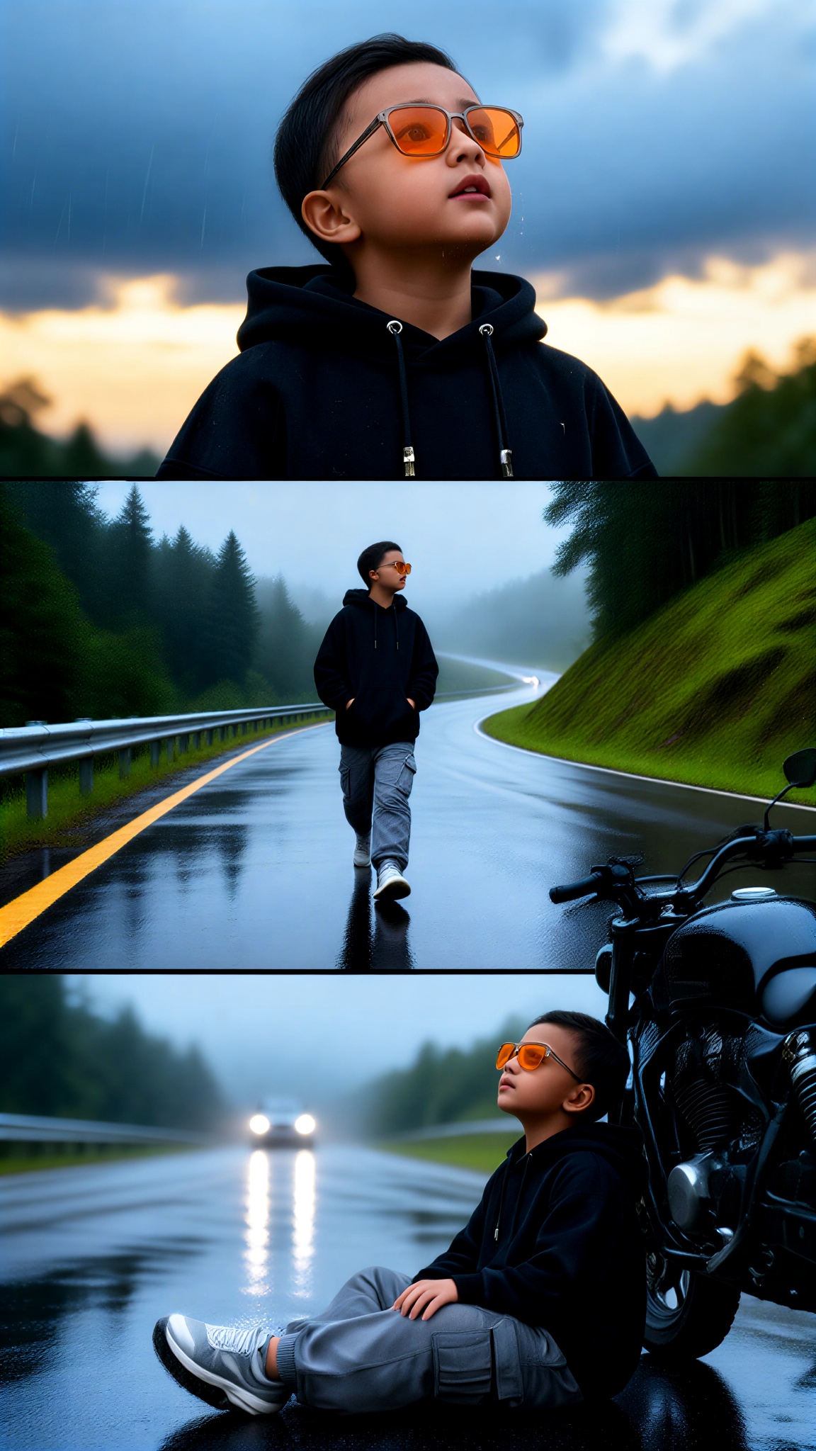 Three-Panel Manga: Motorcycles in the Rain image