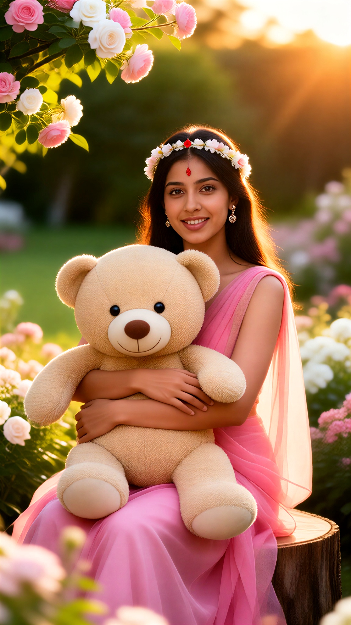 A Beautiful Woman Holding a Little Bear image