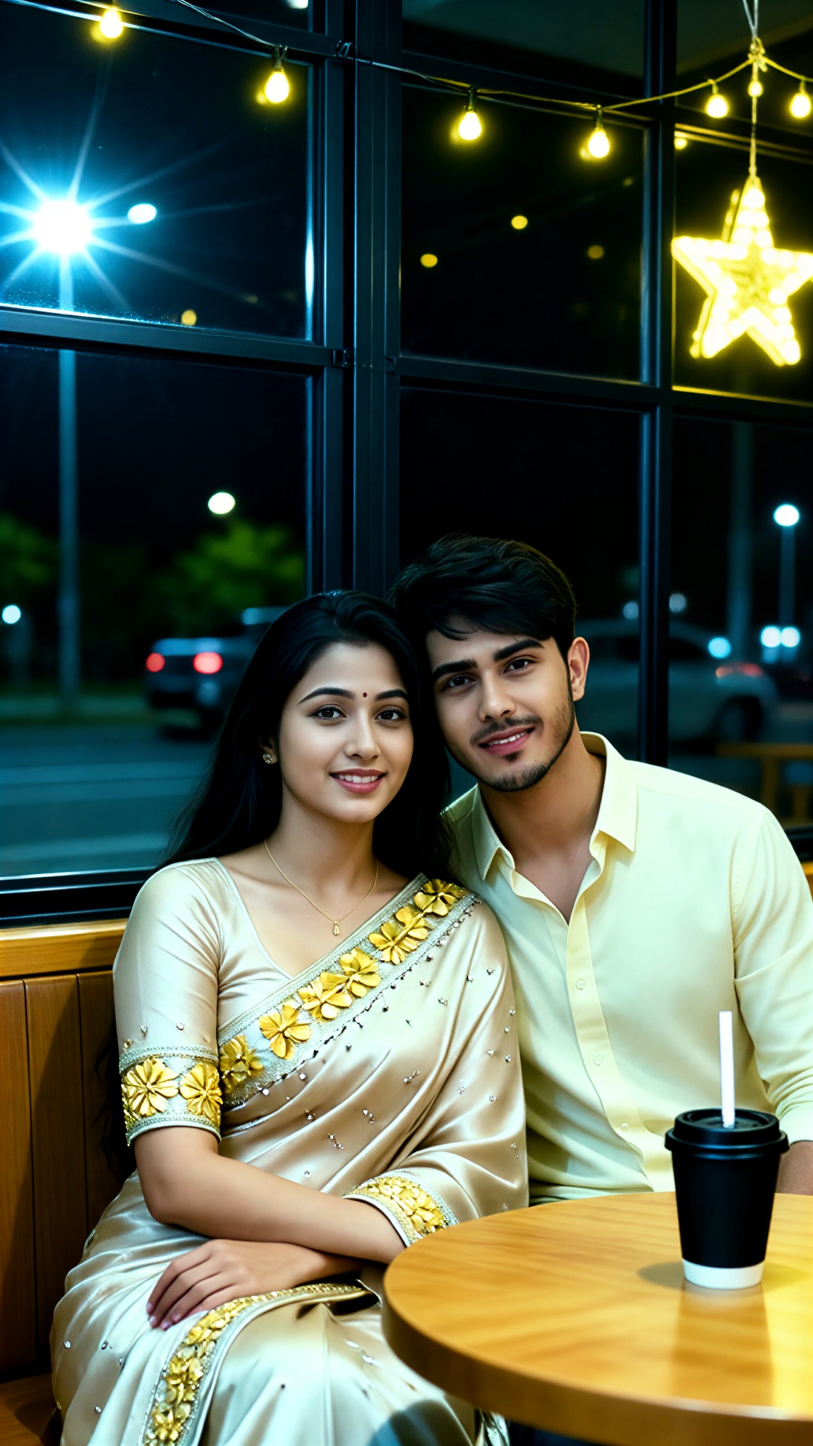 A cozy couple at night image