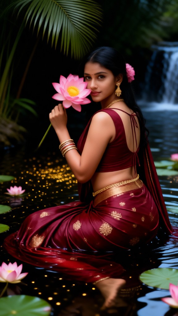 Graceful Lotus Flowers by the Stream image