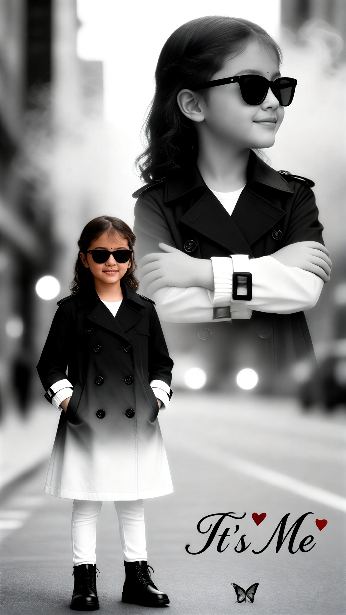 Girl in a black-and-white trench coat image