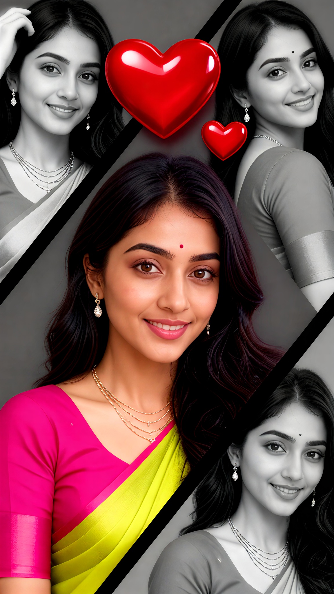 Black-and-White and Color-Blended Sari Portrait image