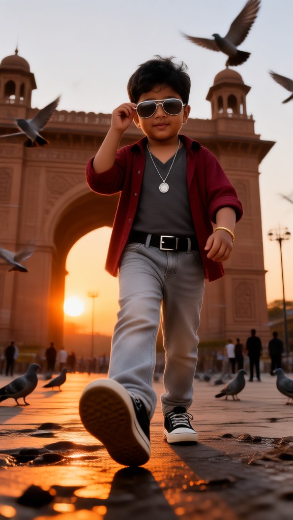The Teenager and the Flock of Pigeons at India Gate image