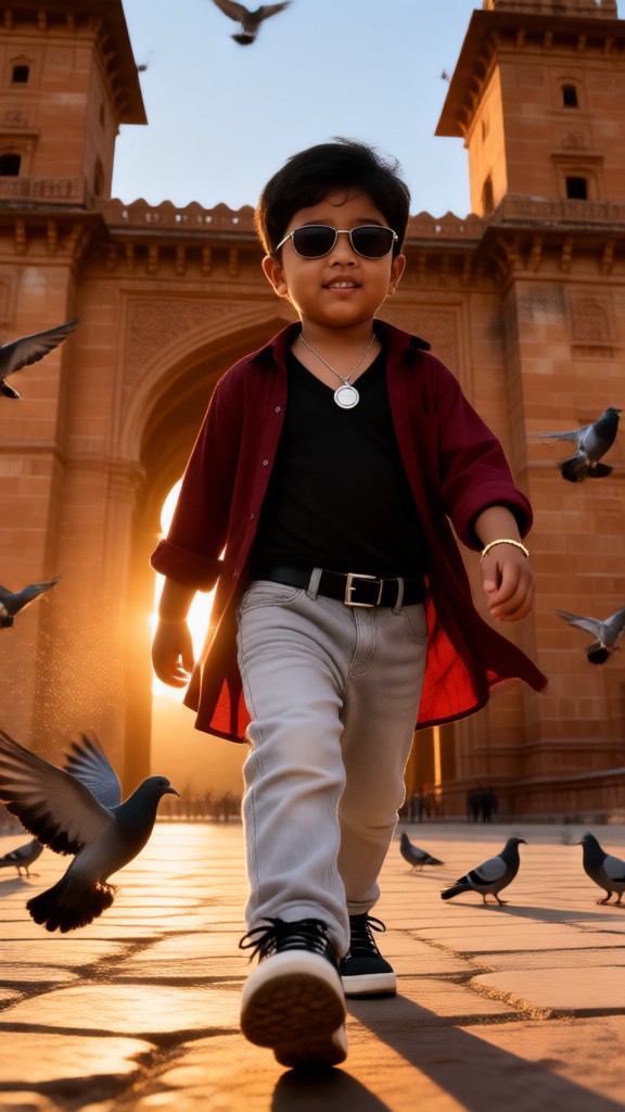 The Teenager and the Flock of Pigeons at India Gate image