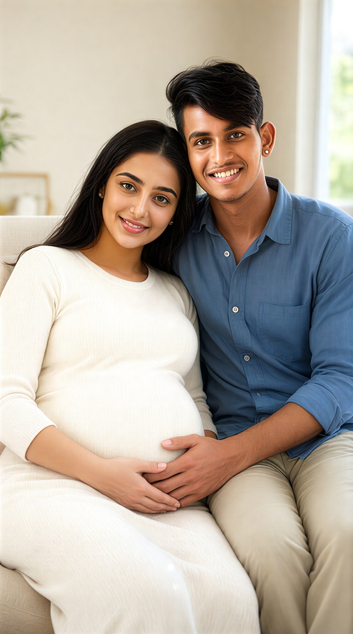 Pregnant Wife and Husband: A Cozy Sofa Belly Hold image