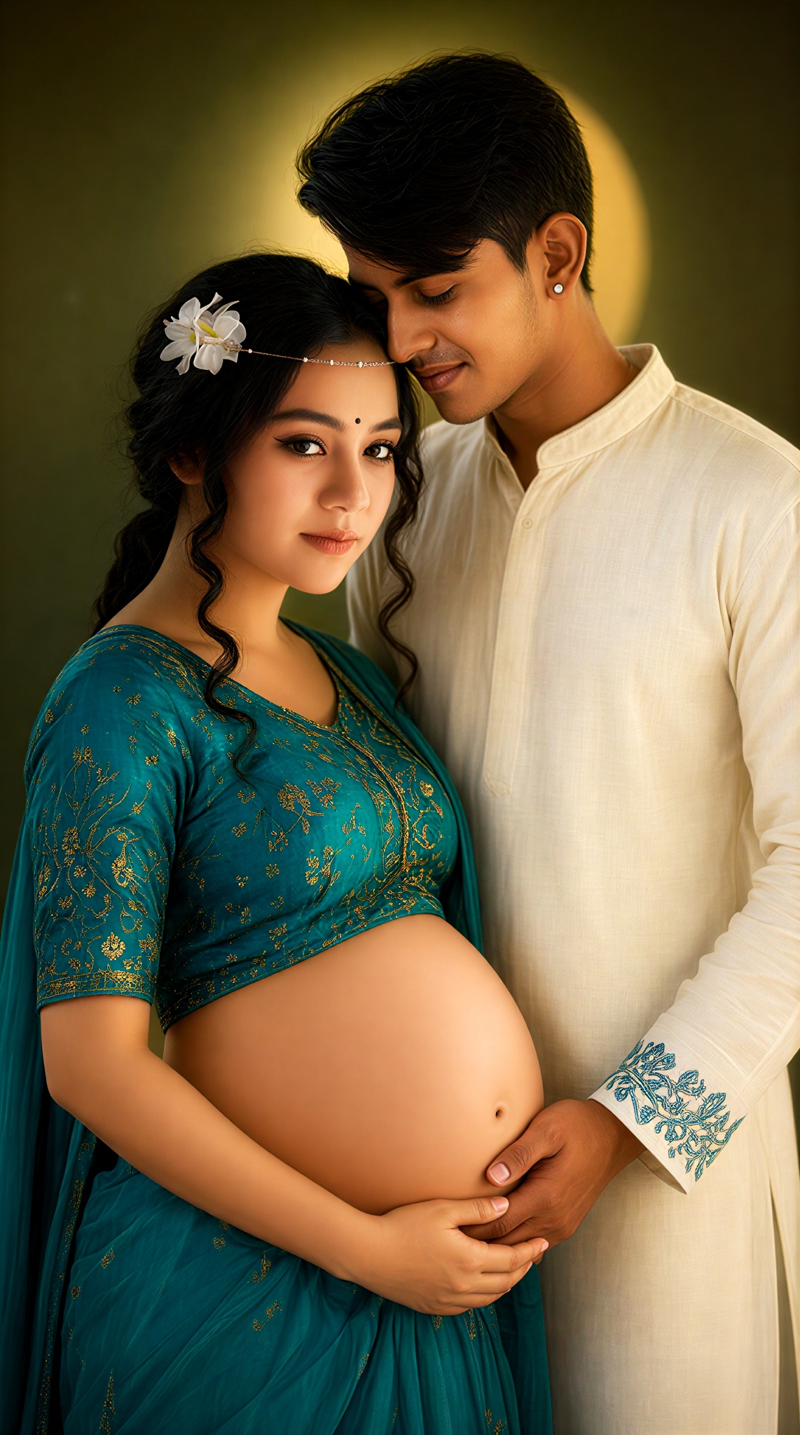 Pregnant Wife and Husband: Bare-Belly Cuddle image
