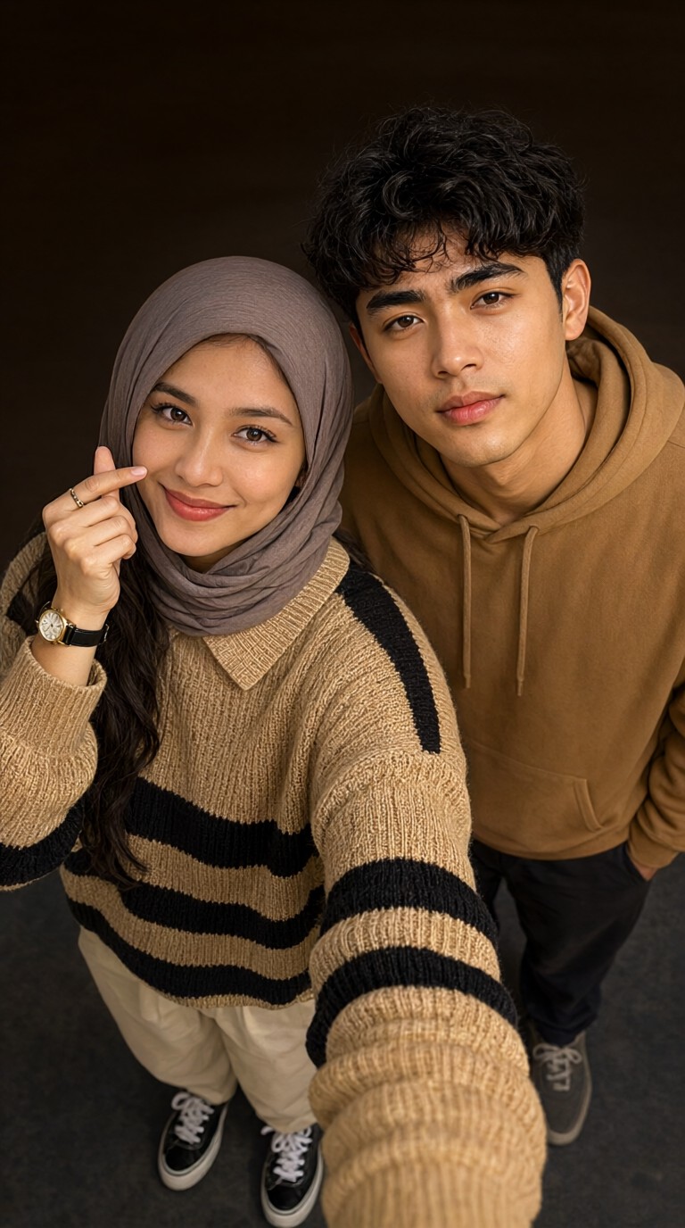 Couple Outfits: Heart-Shaped Pose, Shot from Above image
