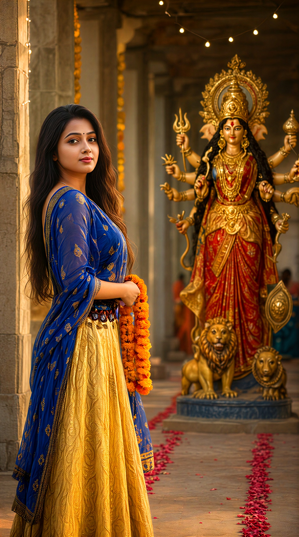 Navaratri Single Woman Temple Corridor Portrait image