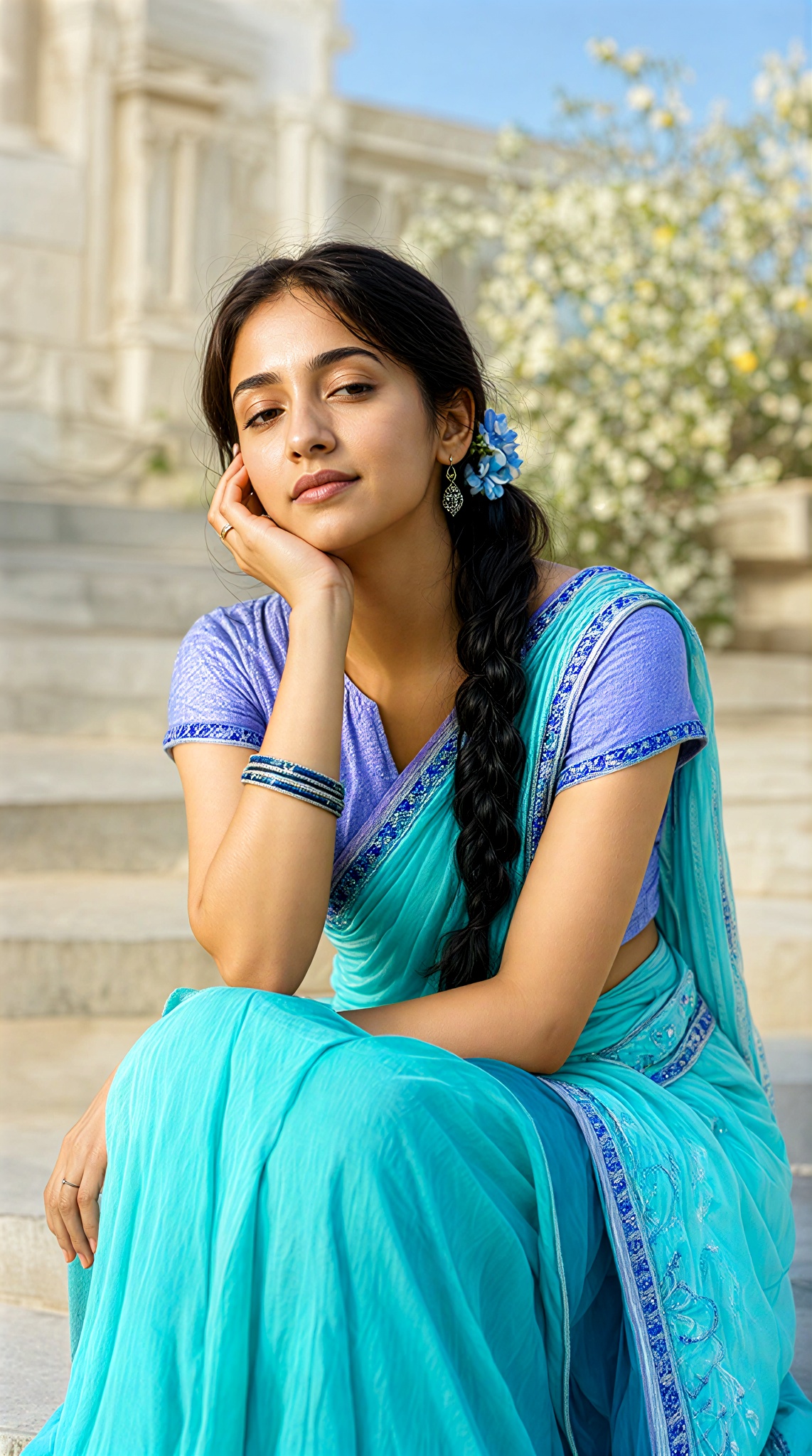 Light Blue Sari Outdoor Photo Shoot image