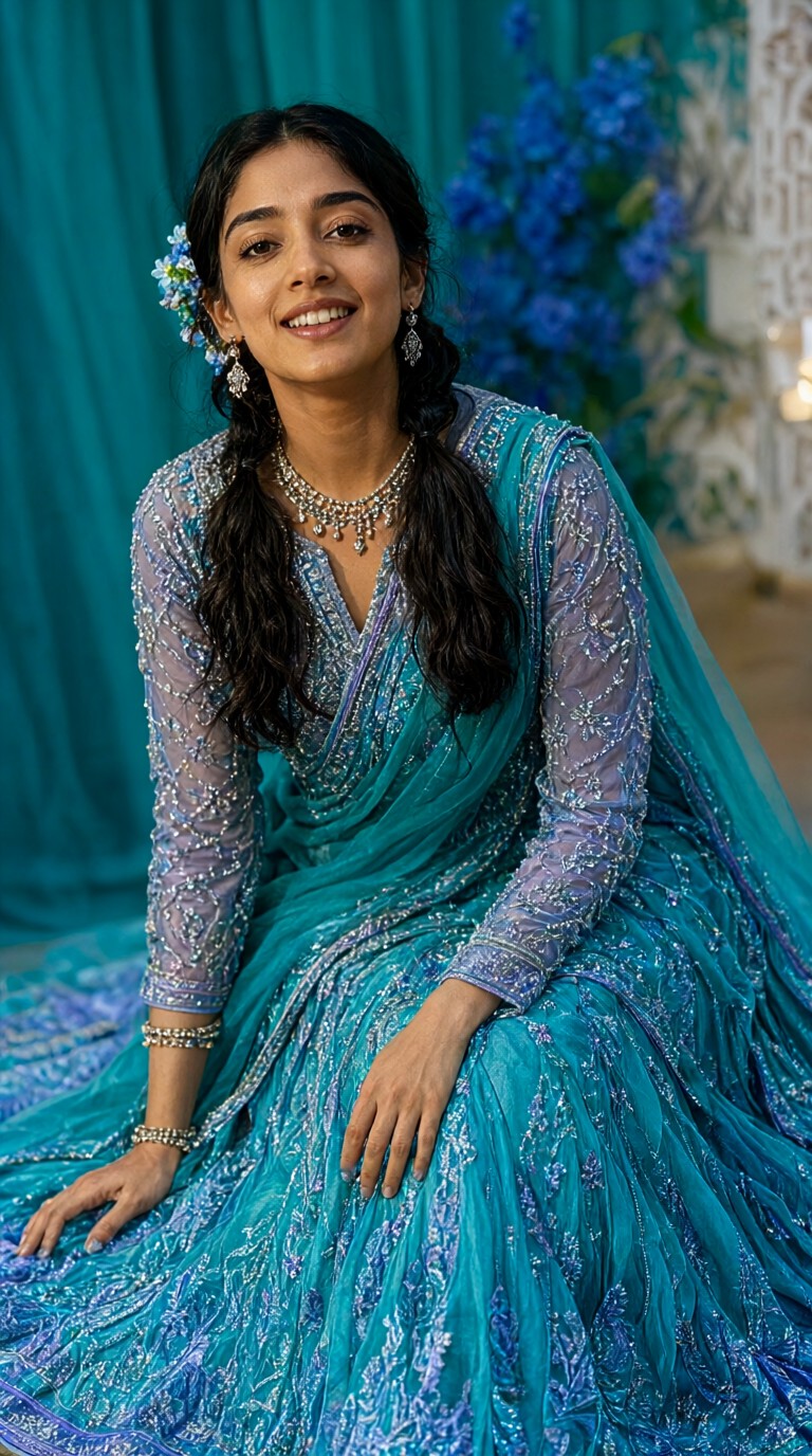 Light Blue Sari Outdoor Photo Shoot image