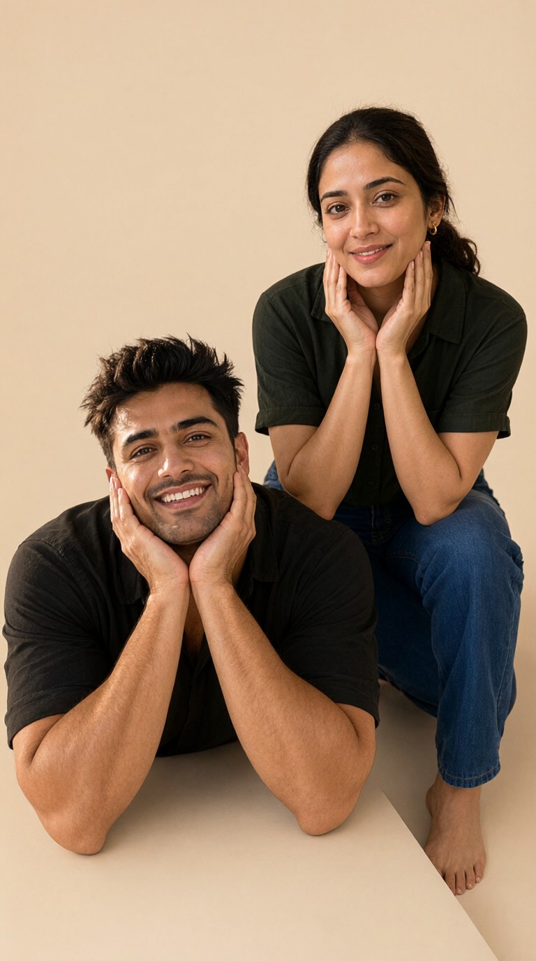 Couple Photo with Both Hands Resting on Their Chins image