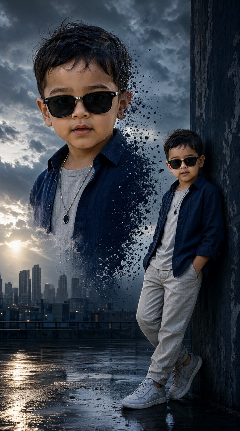 The Handsome Boy's Double Image On A Cloudy Day  image