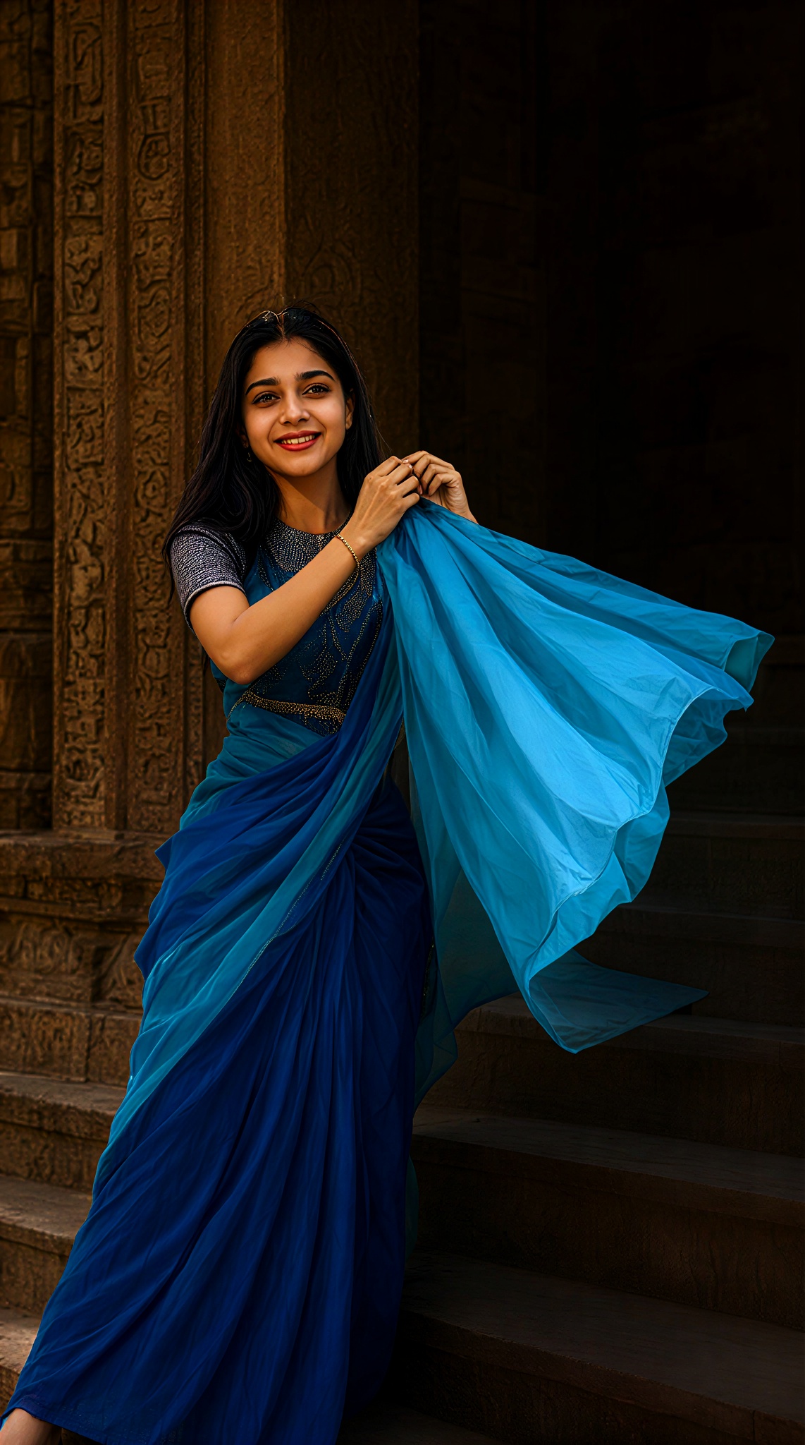 Photo Shoot Featuring a Flowing Blue Sari image