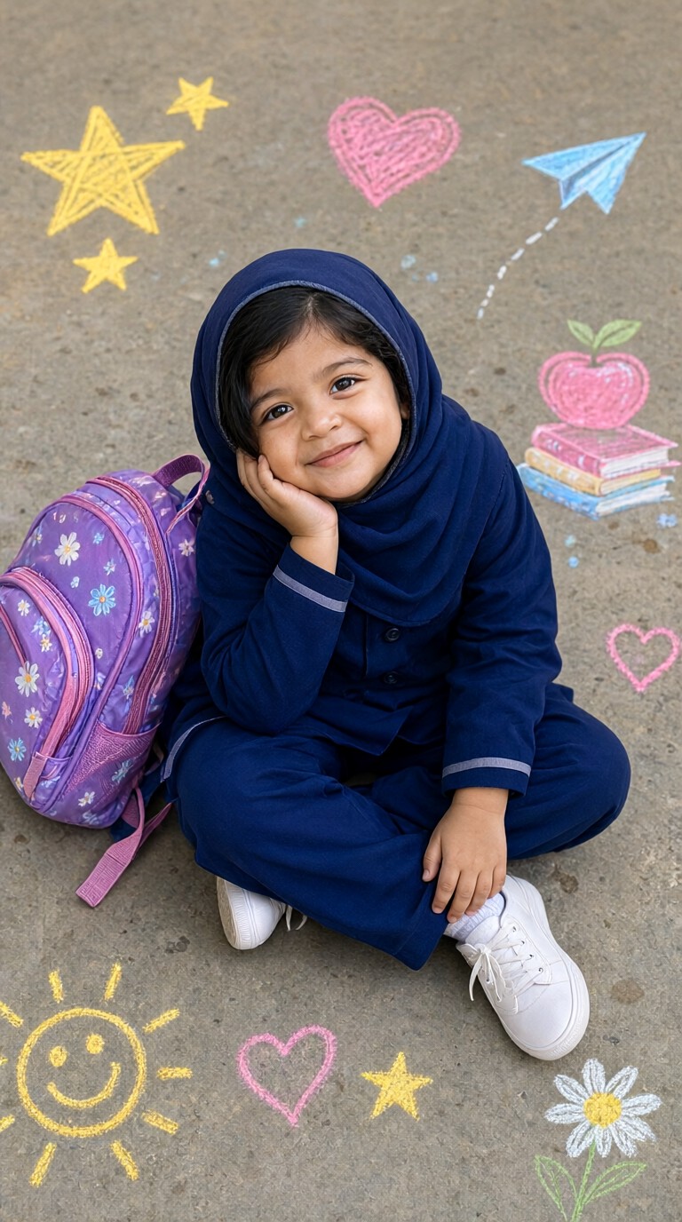 Cute Baby Girl Goes To School image