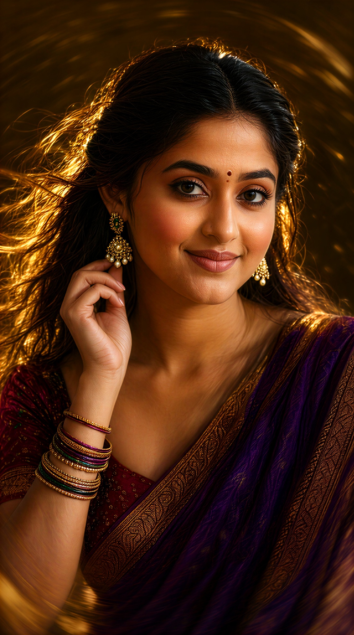 Golden Trails: Woman Adjusting Her Jhumka Earrings image