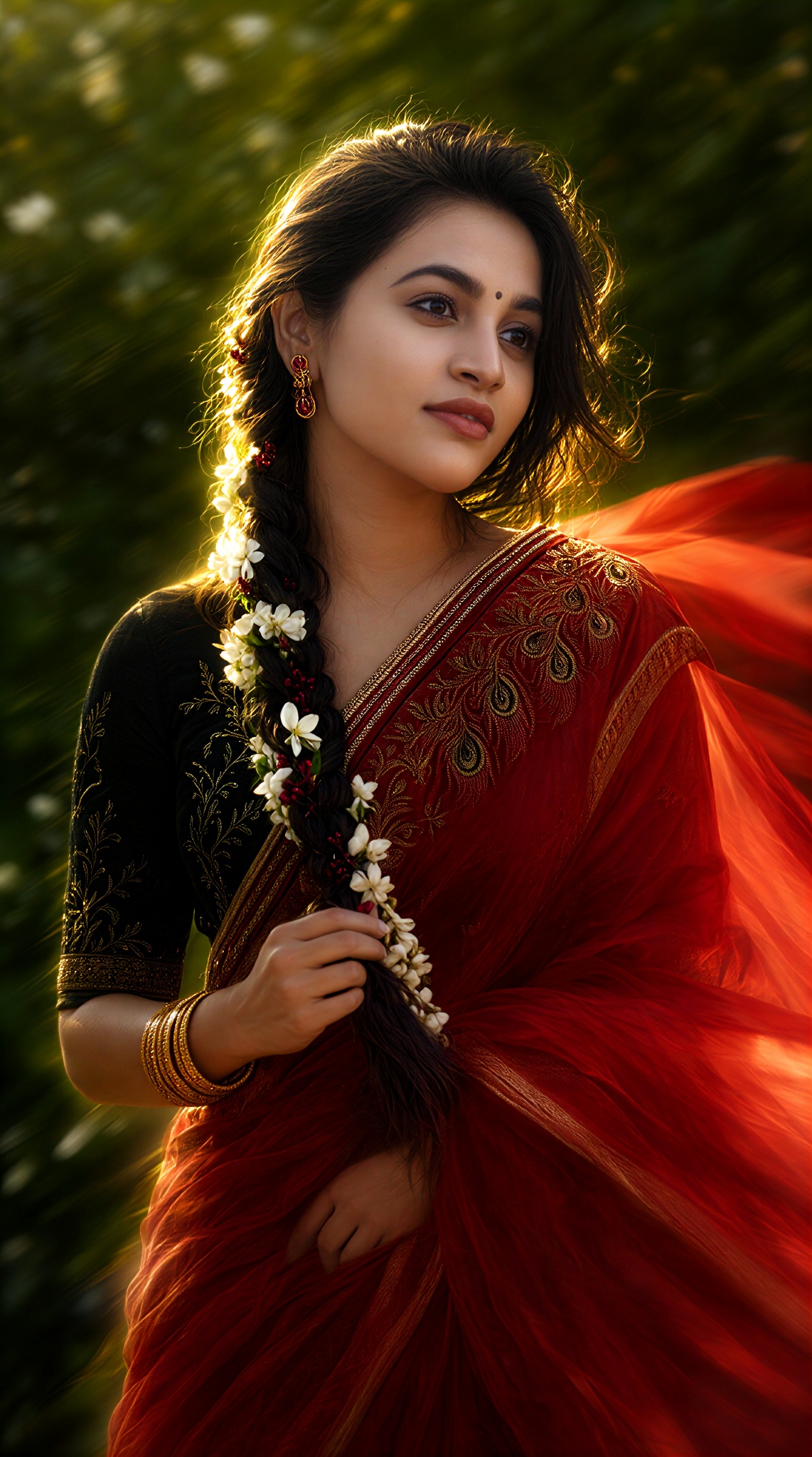 Dreamy Golden Glow Woman: Ruby Sari and Flower Braid image
