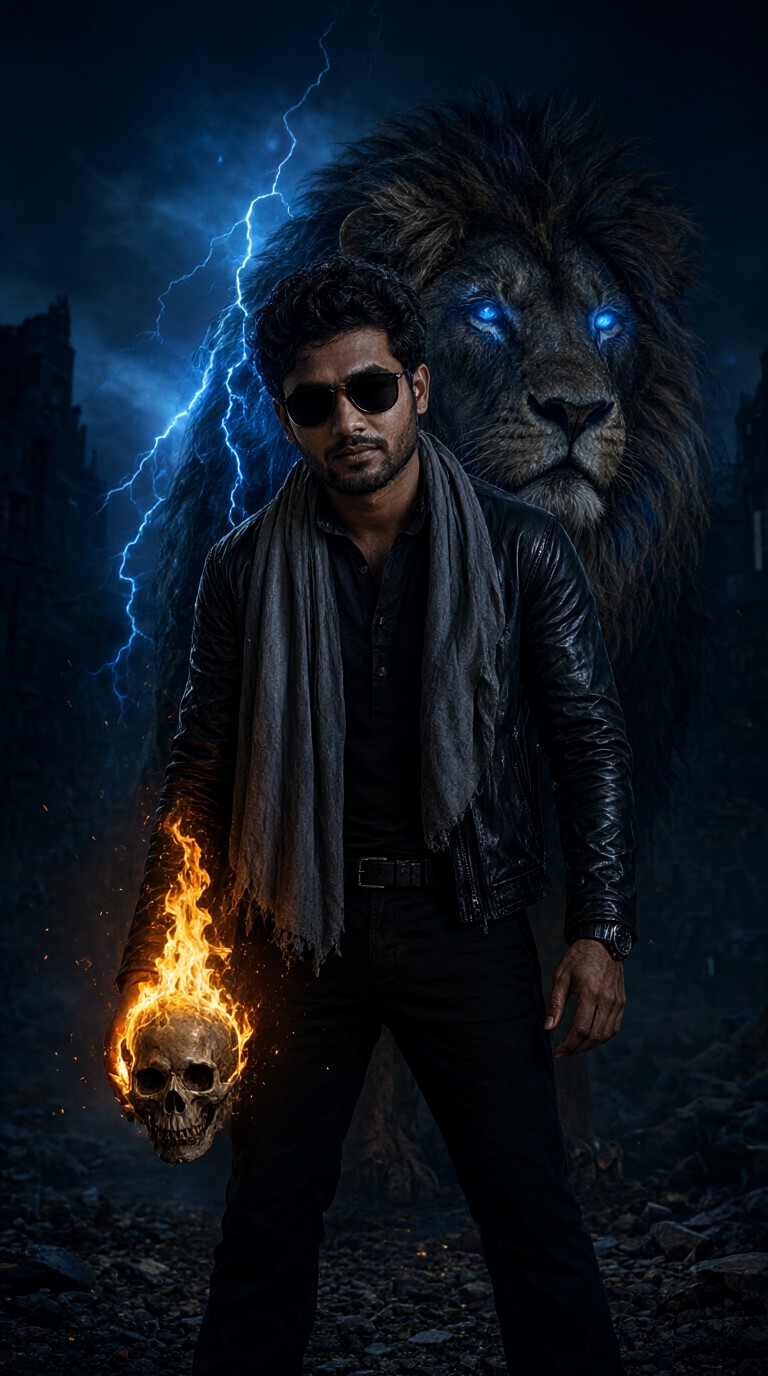 Fire Skeleton and Blue Lion Photo Shoot image