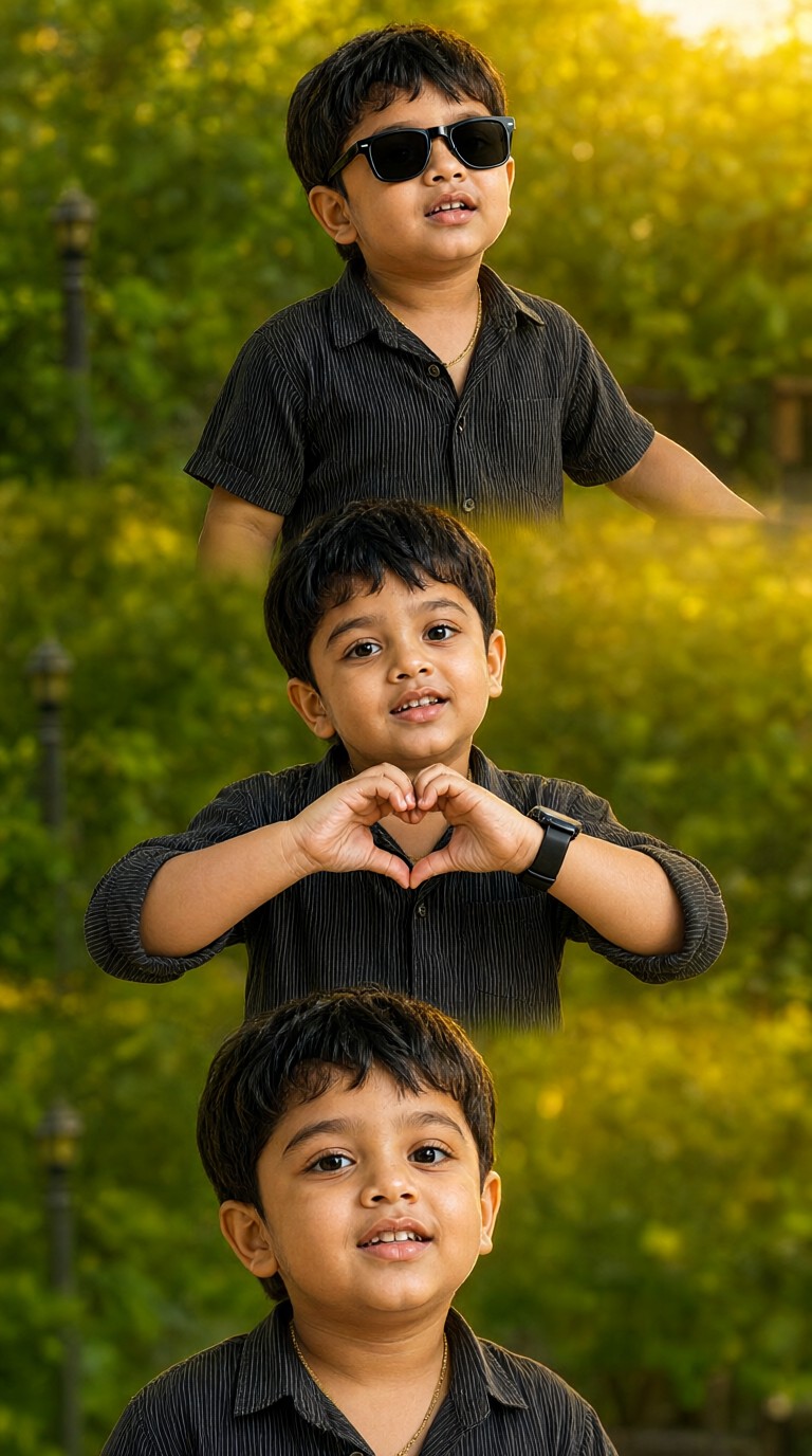 Cute Kid Makes a Heart Shape with Her Fingers in a Grid Pattern image