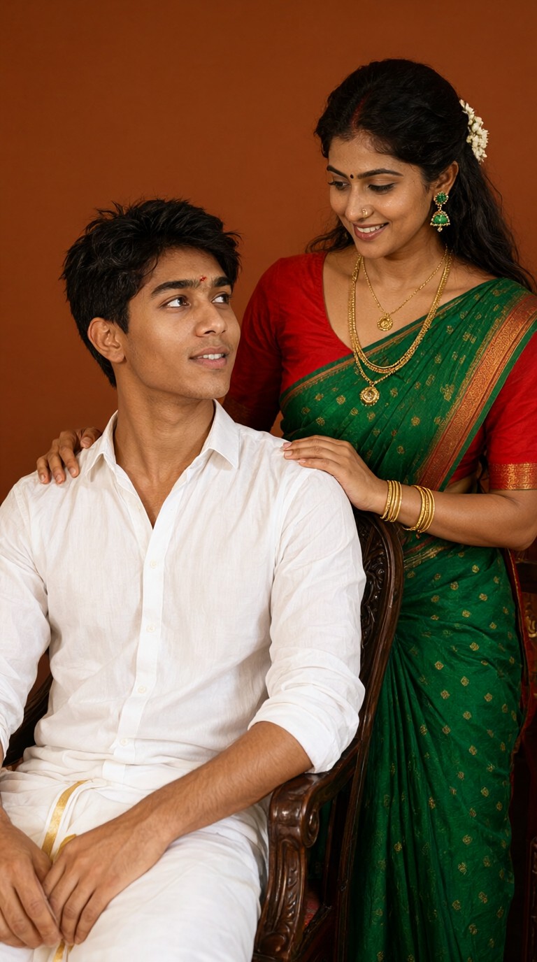 Couple Portrait in Traditional Indian Sari image