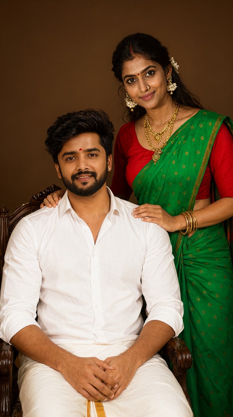 Couple Portrait in Traditional Indian Sari image