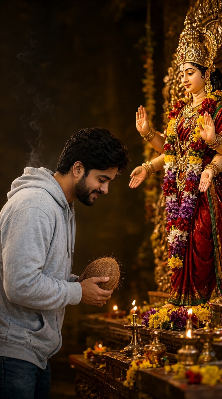Worship before the deity during Dussehra image