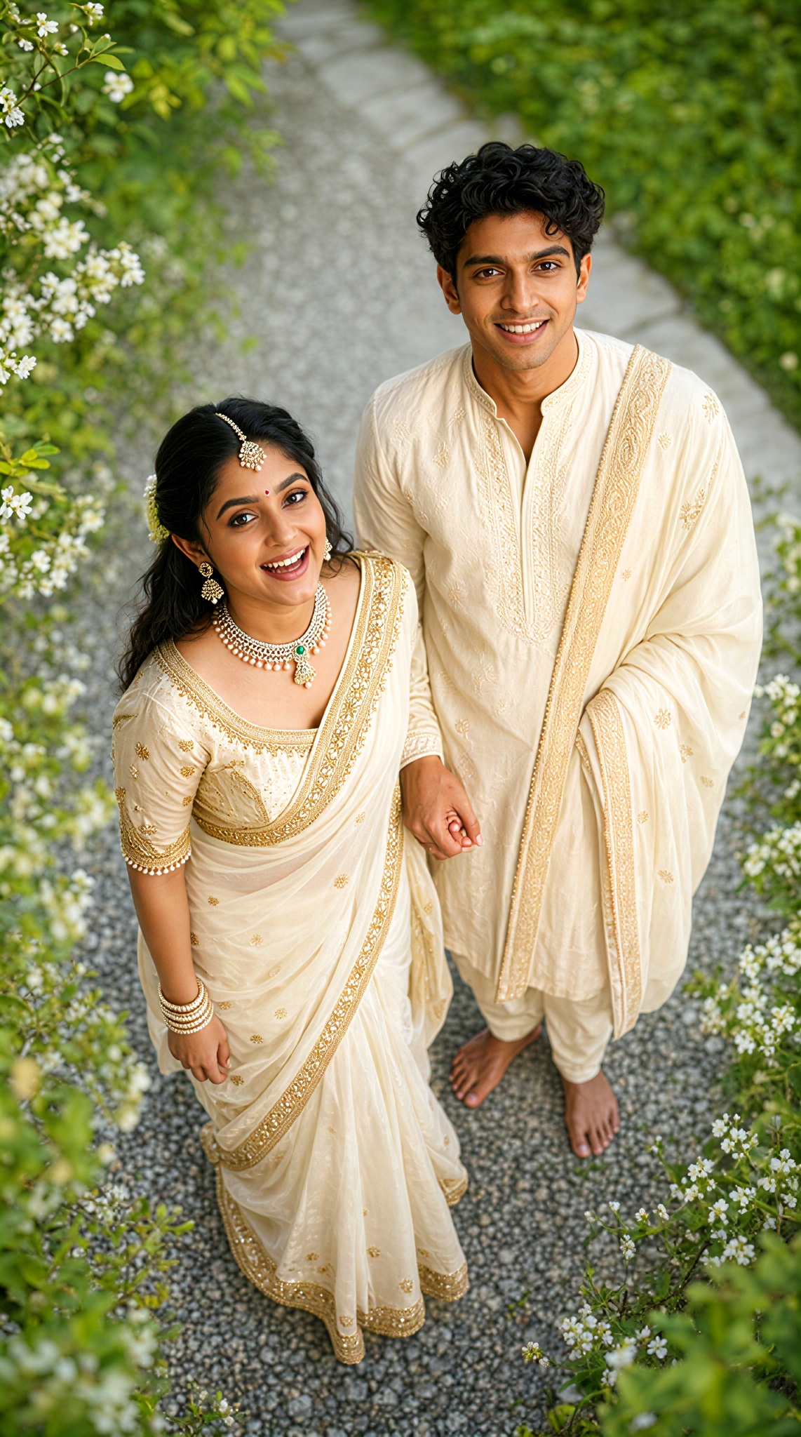 Couple Looking Up in the Garden image