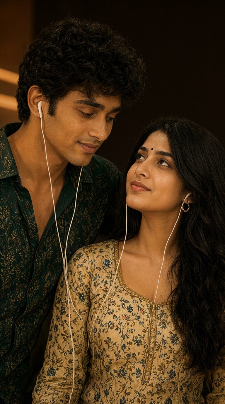 Looking at Each Other While Wearing Headphones image