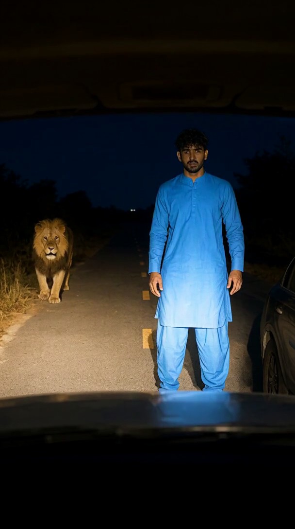 Man Touches The Cute Lion image