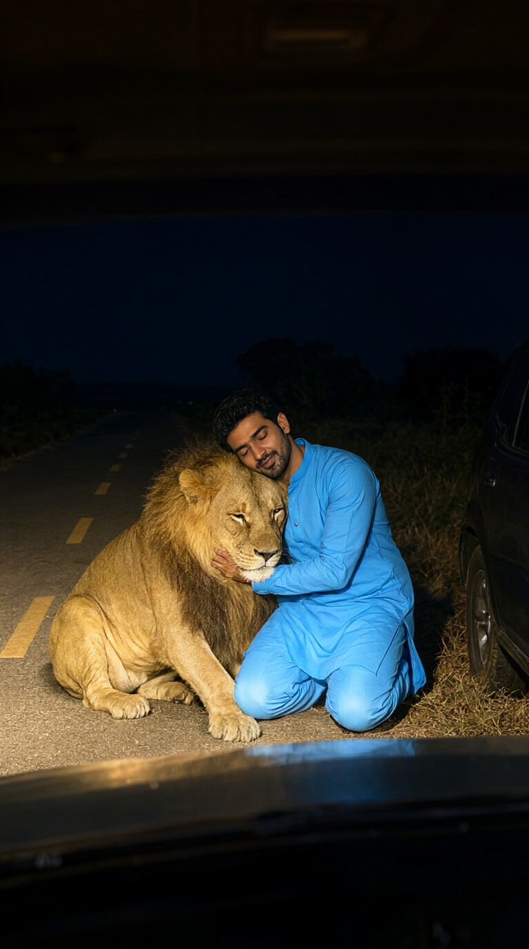 Pic-Man Touches The Cute Lion image