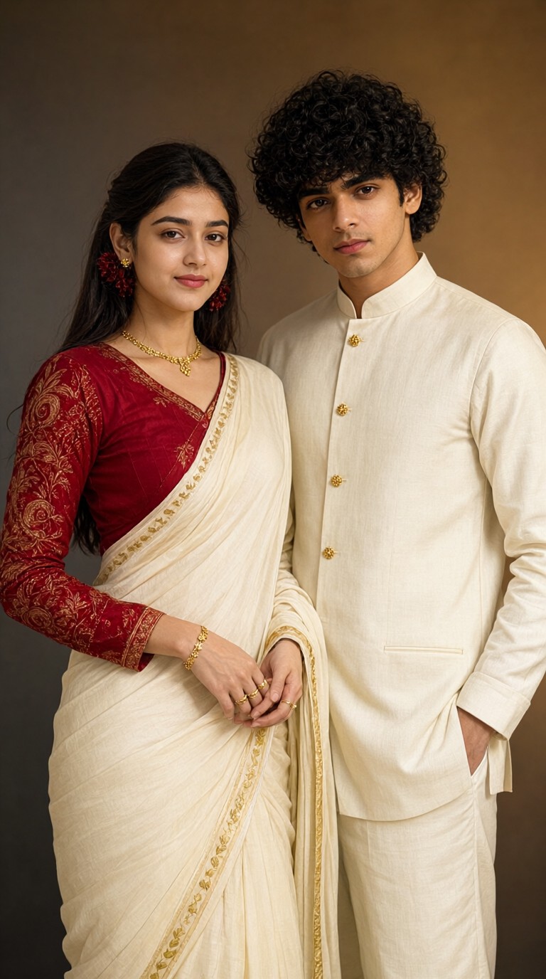 Beige, White, and Red Embroidery Photo Shoot in a Studio image