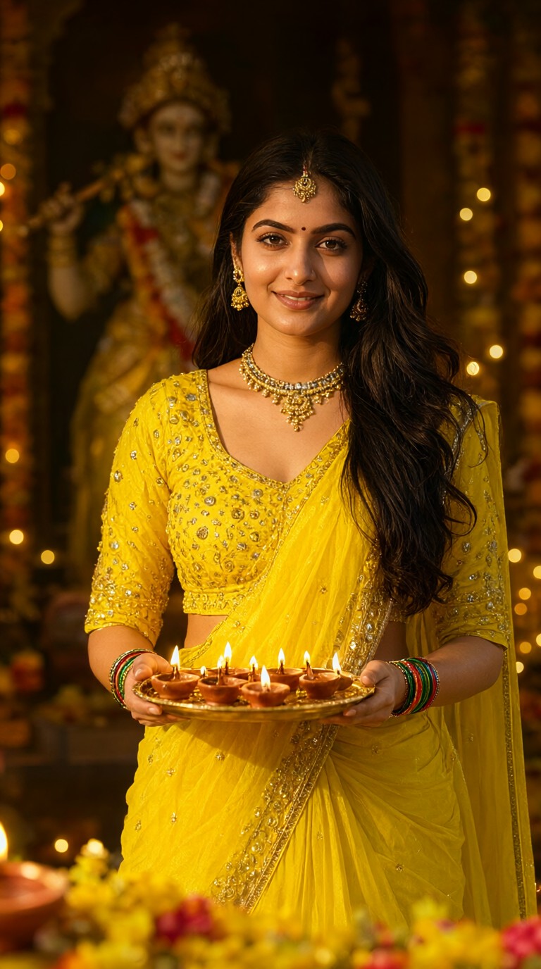 Indoor Yellow Saree for Diwali image