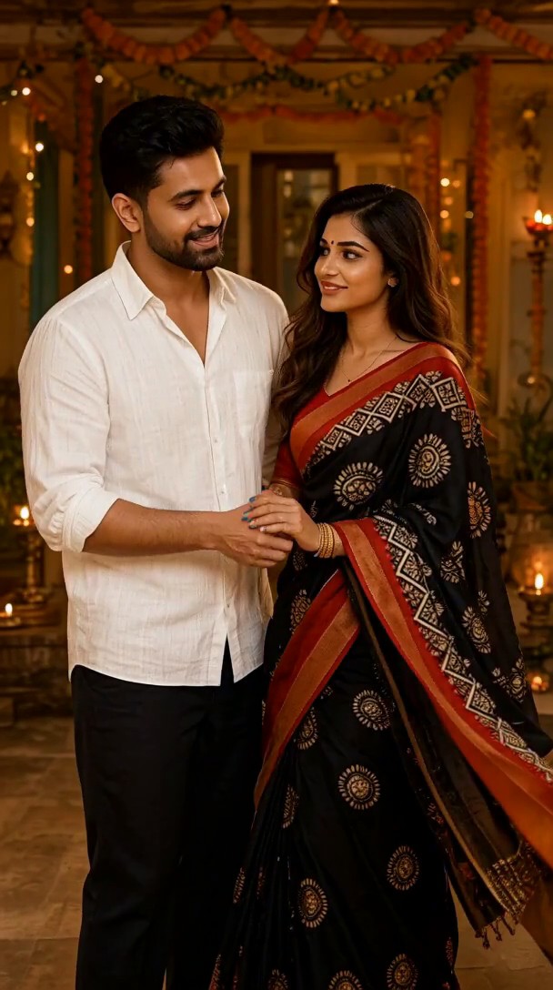 Happy Diwali Couple Dupatta Sky Sweep image