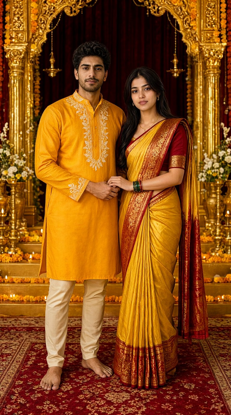 Couple portrait in traditional Indian festive attire image