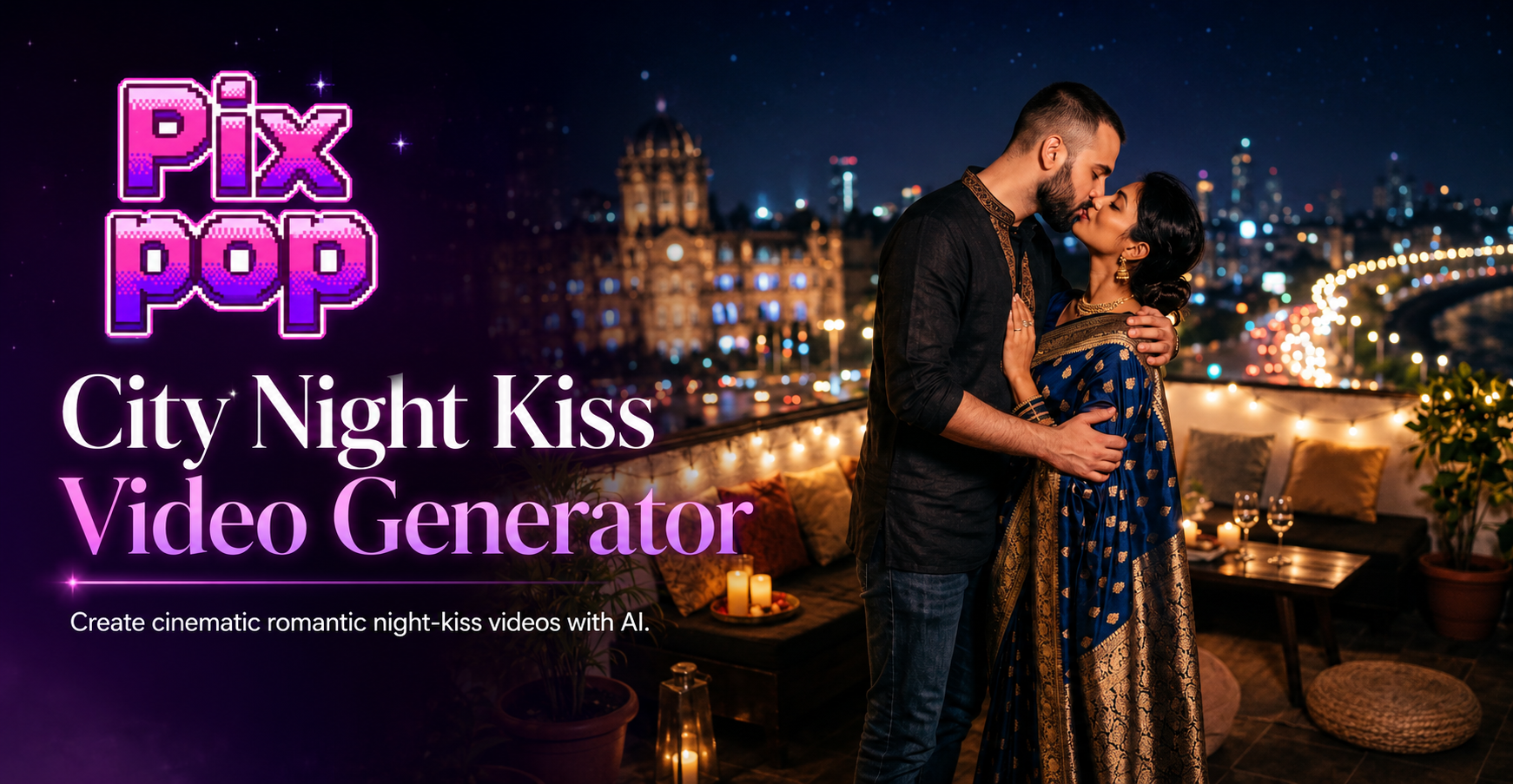 Ejemplo cinematográfico del generador de videos de beso nocturno urbano con IA
