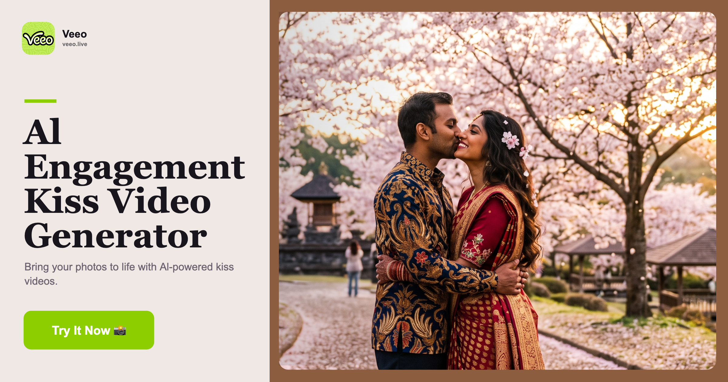 AI kiss video example showing realistic engagement scene