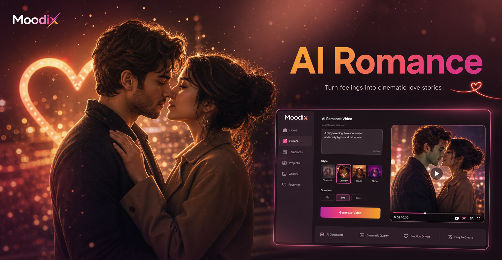AI generated kissing video example