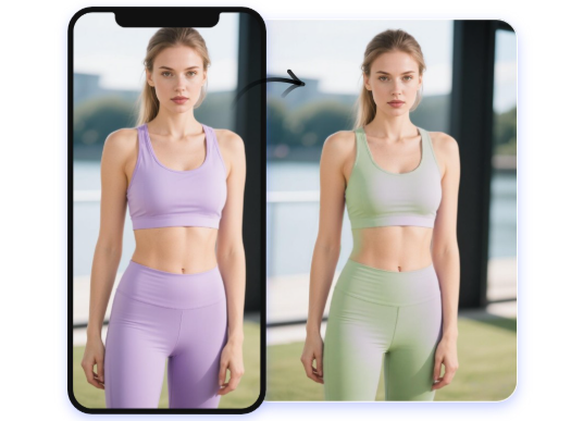 KI Yoga-Outfit-Verwandlung von schwarz zu lila Leggings