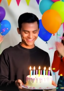 AI generated birthday backdrop with neon lights