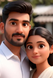 Multi generation family in Pixar animation style