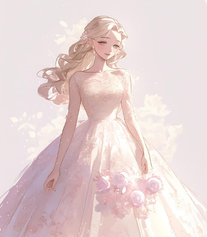 Cute anime bride chibi style character generation