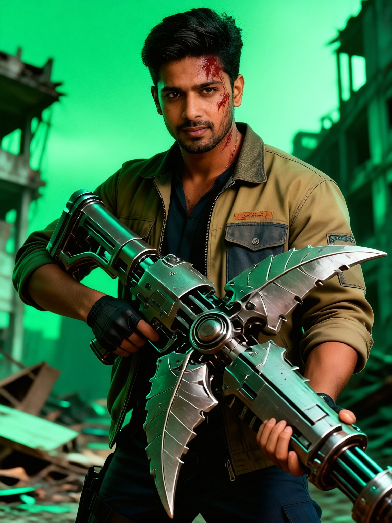 Sci-fi soldier AI action hero in mech suit