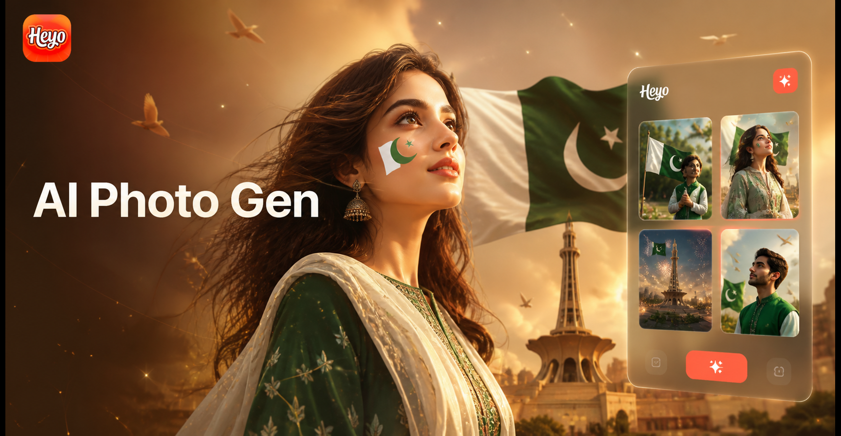 Pakistan Independence Day AI generated patriotic photo with flag effects