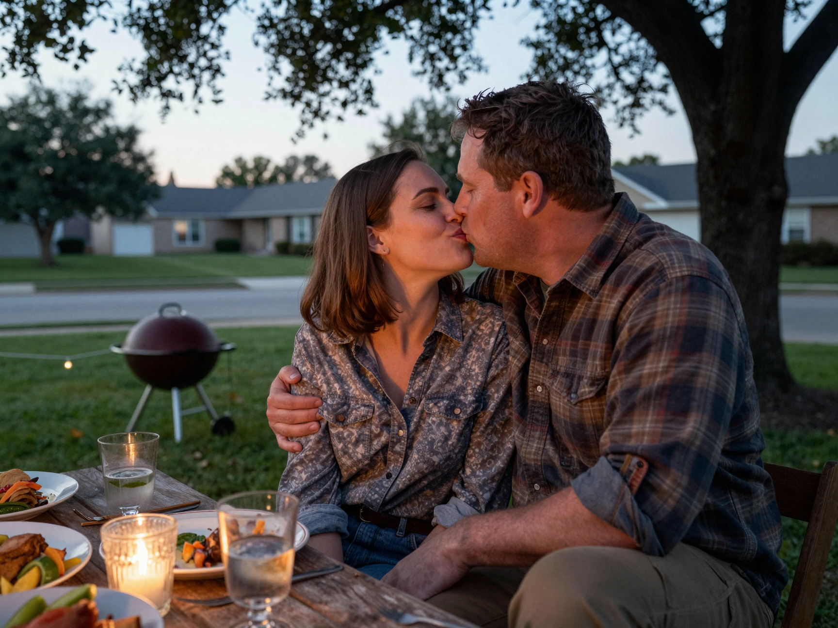 Romantic slow kiss video with a sunset backdrop