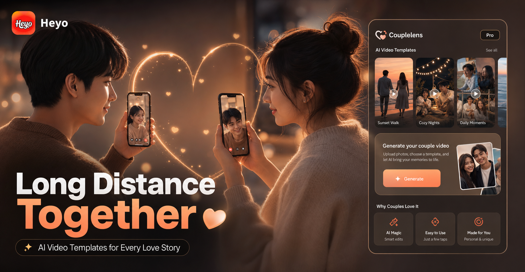 AI generated long distance couple video template showcasing a heartfelt message