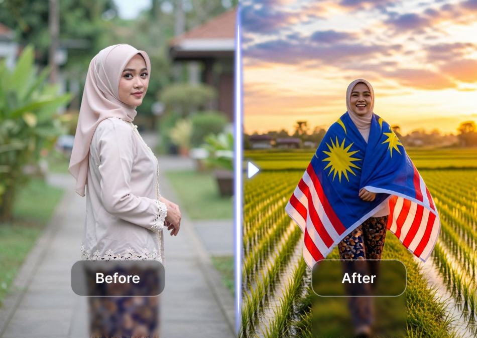 Photo transformed with flag overlay effect