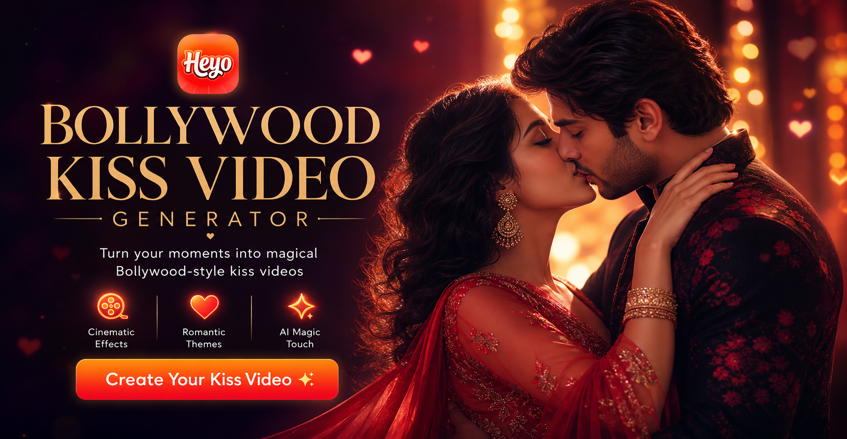 AI generated Bollywood kiss scene video preview