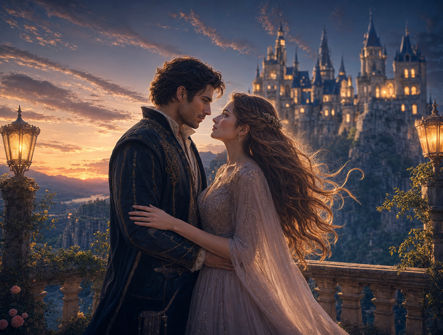 Sequência animada por IA do beijo entre personagens de fantasia