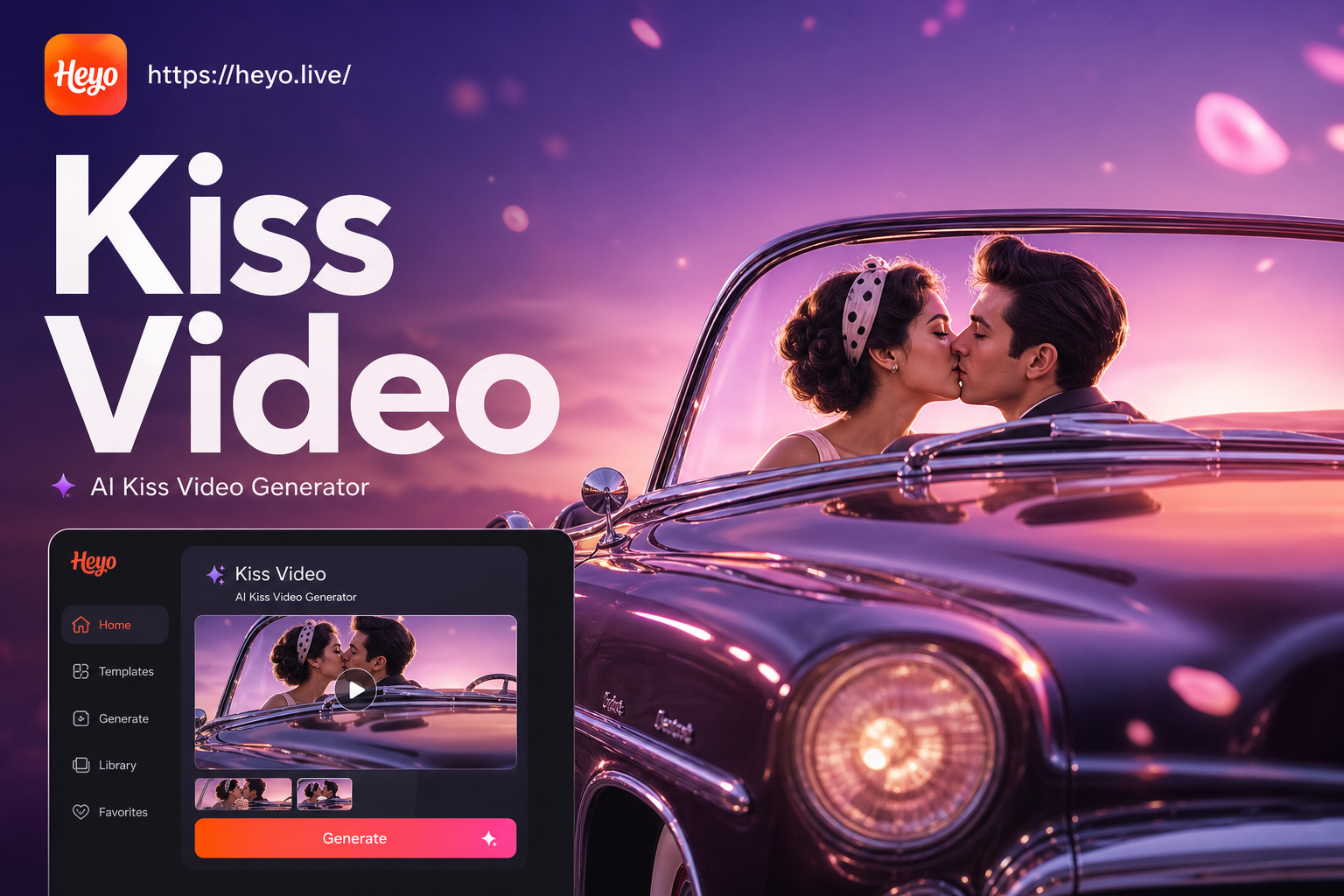 vintage car kiss video generator